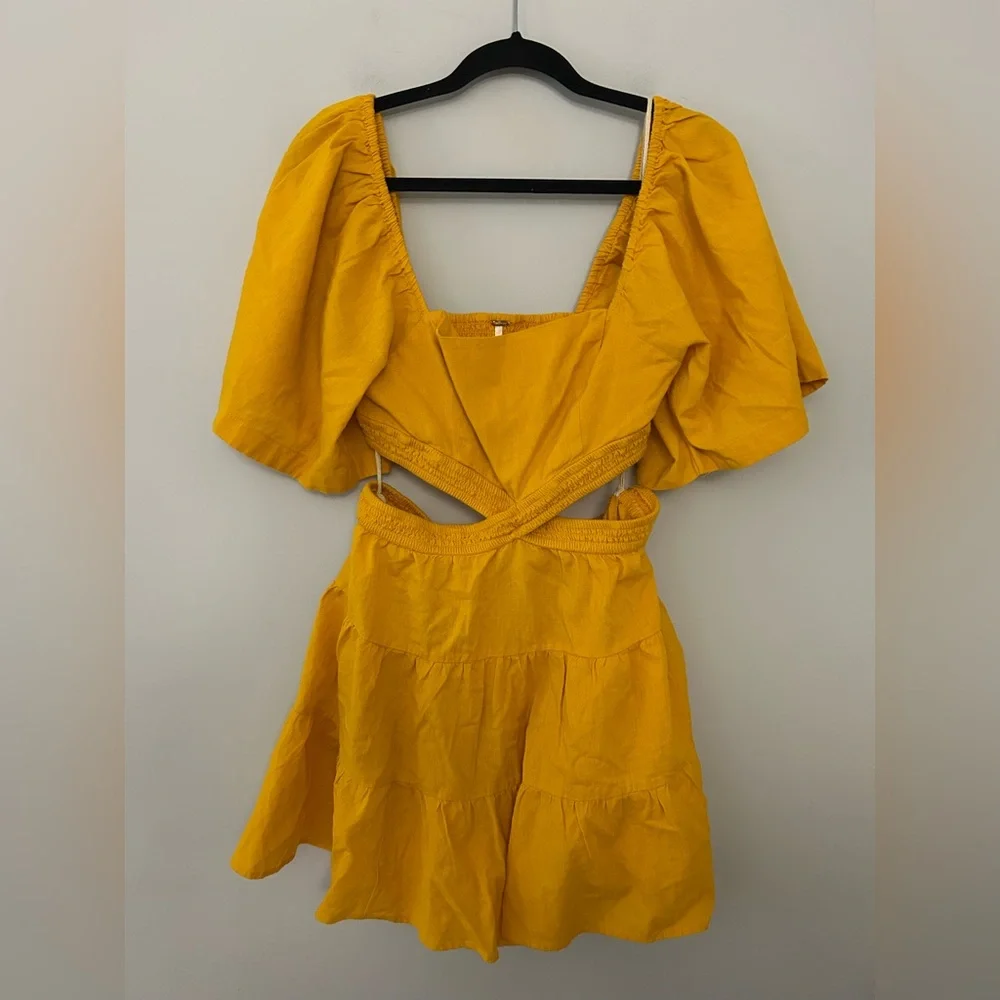 NWT Free People Cross of Sunlight Endless Summer Cutout Golden Yellow Mini Dress - Picture 3 of 7